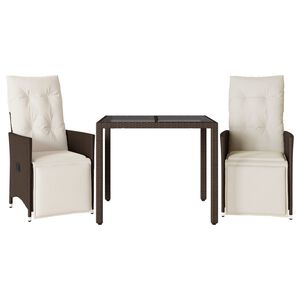 vidaXL 3-delige Bistroset met kussens poly rattan bruin