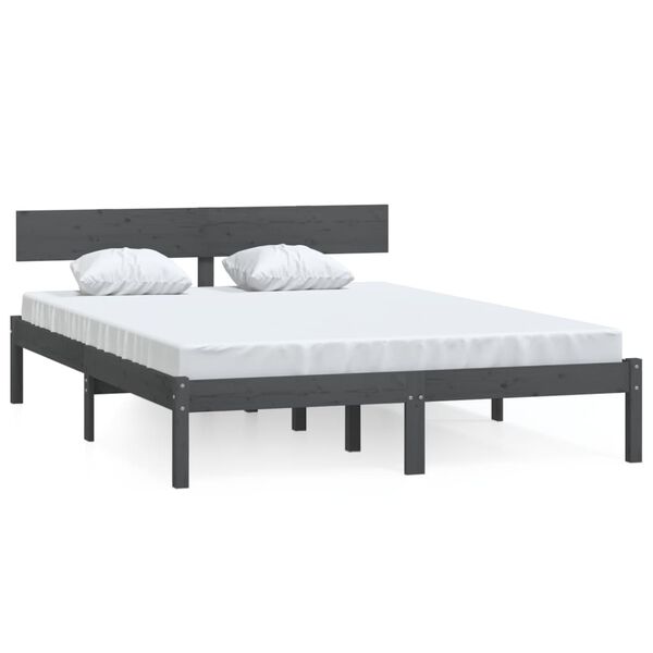 vidaXL Bedframe massief grenenhout grijs 150x200 cm