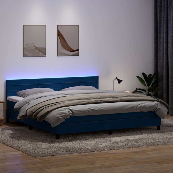 vidaXL Boxspring met matras en LED fluweel donkerblauw 180x210 cm
