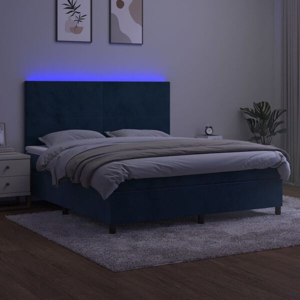 vidaXL Boxspring met matras en LED fluweel donkerblauw 180x200 cm