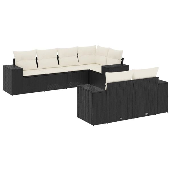 vidaXL 7-delige Loungeset met kussens poly rattan zwart