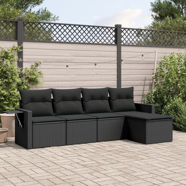 vidaXL 5-delige Loungeset met kussens poly rattan zwart