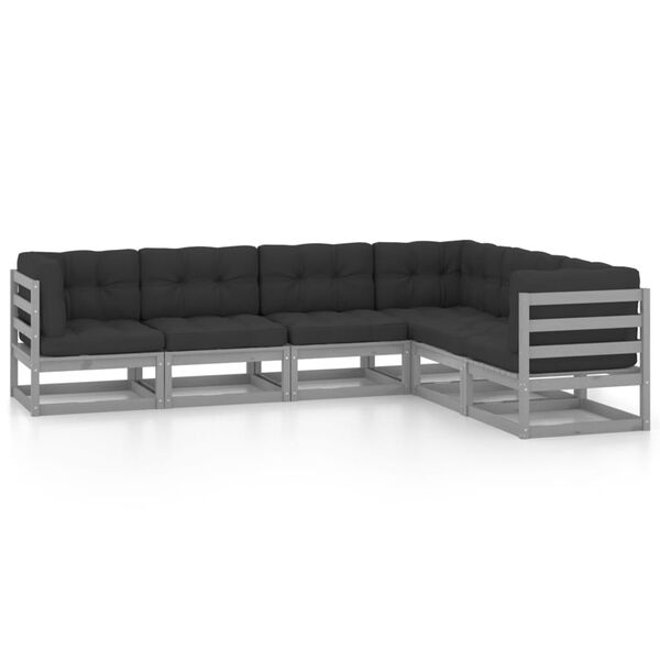 vidaXL 6-delige Loungeset met kussens massief grenenhout