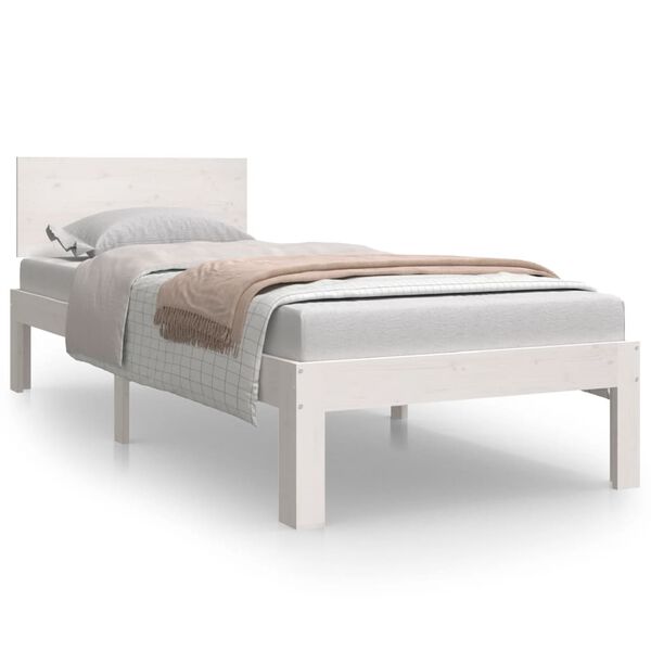 vidaXL Bedframe massief hout wit 75x190 cm