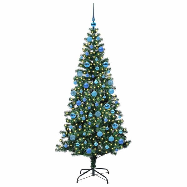 vidaXL Kunstmatig Voorverlicht Kerstboom Groen 180 cm PVC en Metaal