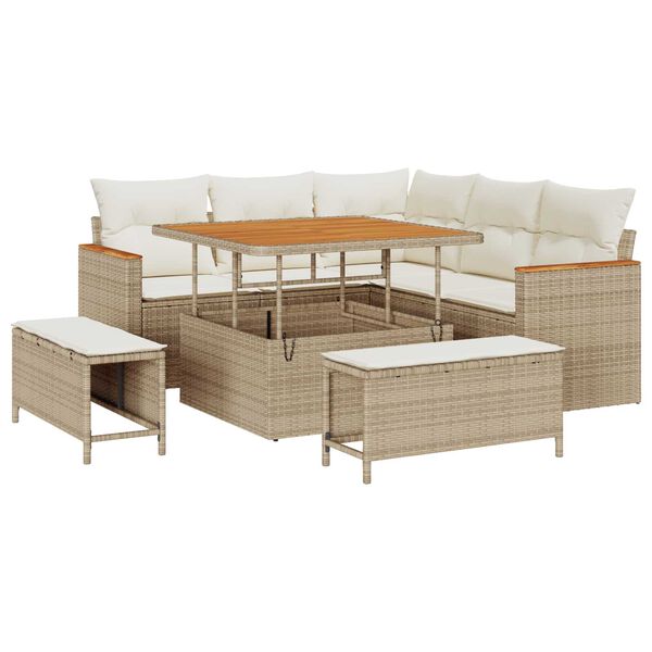 vidaXL Tuin Sofa Set met kussen 8 pcs Beige Poly riet