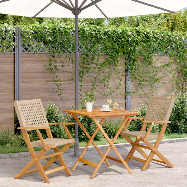 vidaXL 3-delige Bistroset poly rattan en massief hout beige