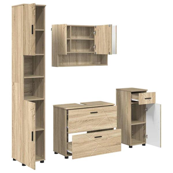 vidaXL Badkamermeubelset 4 pcs Sonoma Eiken Geperst Hout en Metaal