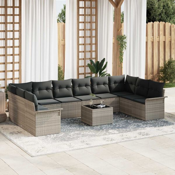 vidaXL Tuin Sofa Set met kussen met opslag 11 pcs Grijs Poly riet