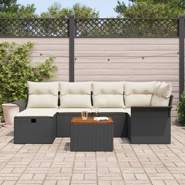 vidaXL Tuin Sofa Set met kussen met opslag 7 pcs Zwart Poly riet