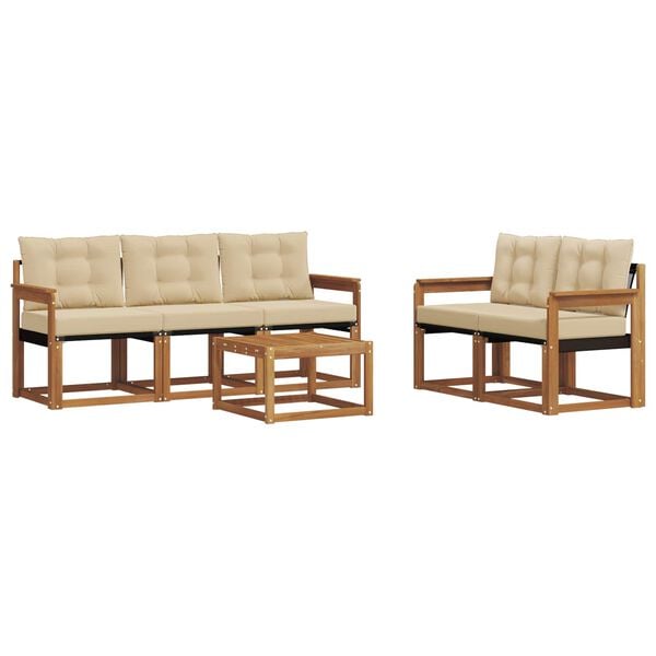 vidaXL Buiten bankenset met kussen 6 pcs Natuurlijk en Beige