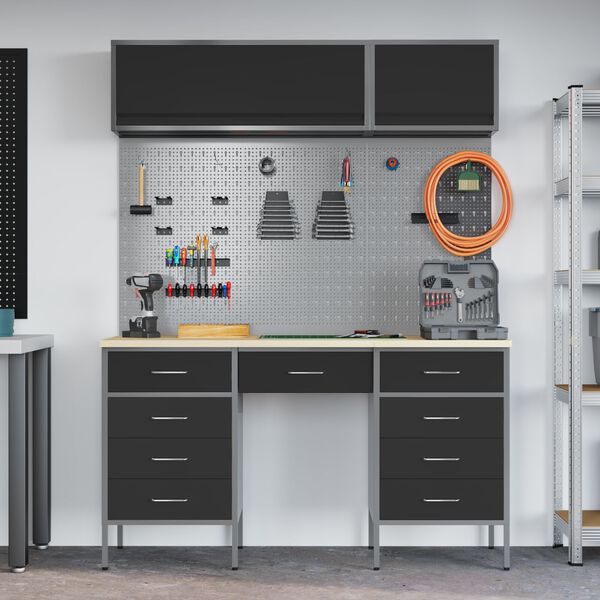 vidaXL Werk Cabinet met lade met opslag 8 pcs Zwart 150 x 55 x 200 cm