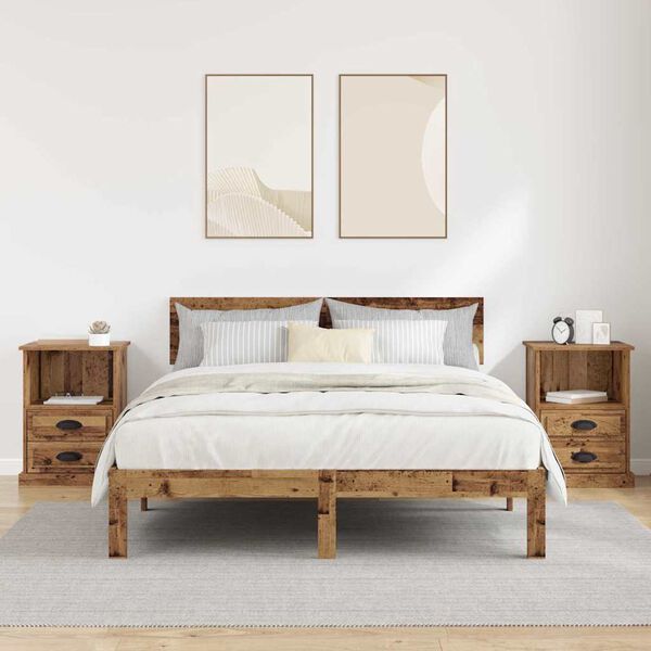 vidaXL Nachtkastje met lade 2 pcs Oudhout 36 x 43 x 60 cm Bewerkt hout