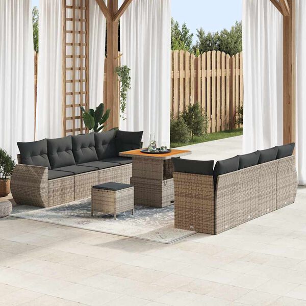 vidaXL Tuin Sofa Set met opslag 11 pcs Grijs Poly riet