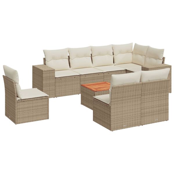 vidaXL 9-delige Loungeset met kussens poly rattan beige