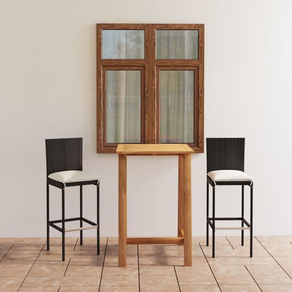 vidaXL 3-delige Tuinbarset met kussens zwart