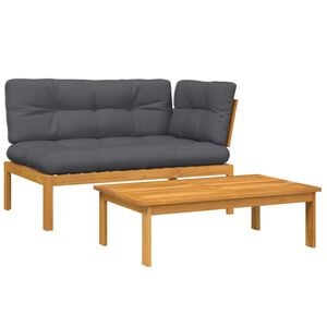 vidaXL 2-delige Loungeset pallet met kussens massief acaciahout