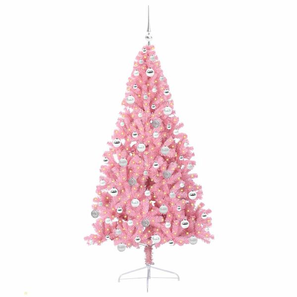 vidaXL Kunstmatig Voorverlicht Kerstboom met 300 LED Roze 180 cm PVC