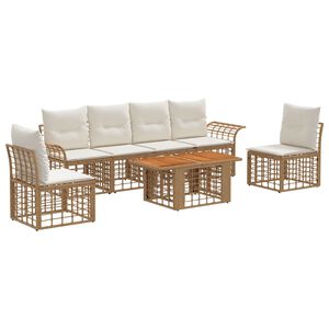 vidaXL Tuinbankenset 7 st Natuurlijk en Cr&egrave;me Wit poly rattan
