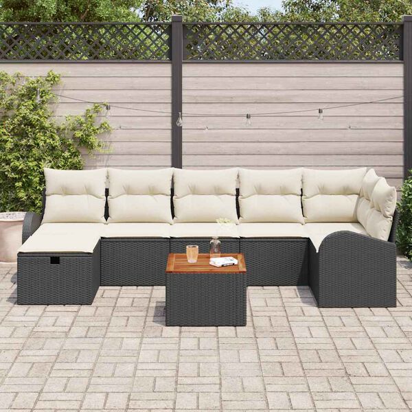 vidaXL Tuinbankenset met kussen met opslag 8 pcs Zwart poly rattan