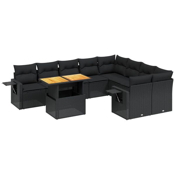 vidaXL 10-delige Loungeset met kussens poly rattan zwart