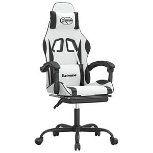 vidaXL Gamestoel draaibaar met voetensteun kunstleer zwart en wit
