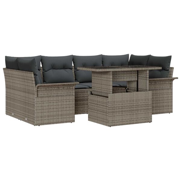 vidaXL Tuin Sofa Set met kussen met opslag 7 pcs Grijs Poly Rattan