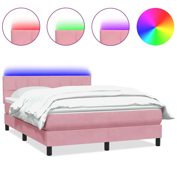 vidaXL Boxspring met matras en LED fluweel roze 160x220 cm