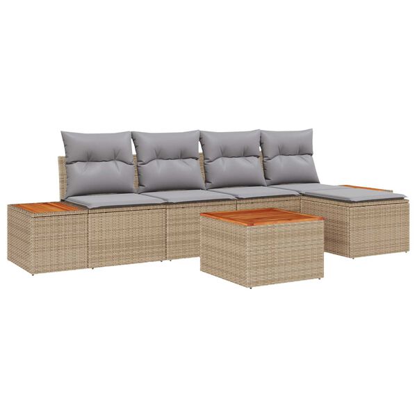vidaXL Tuinbankenset met kussen 6 pcs Beige en Licht Grijs Polyrattan