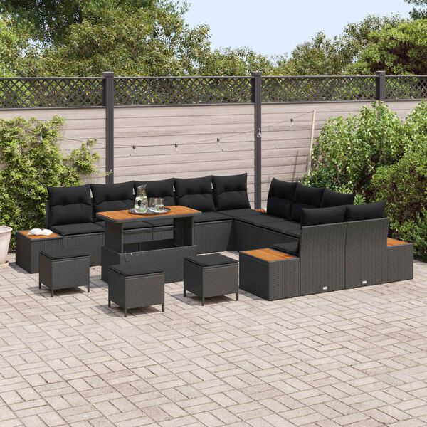 vidaXL Tuinbankenset 14 pcs Zwart poly rattan