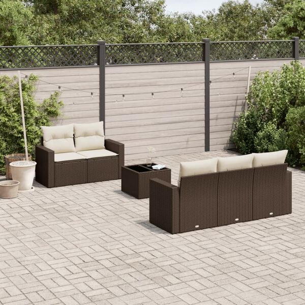 vidaXL 6-delige Loungeset met kussens poly rattan bruin
