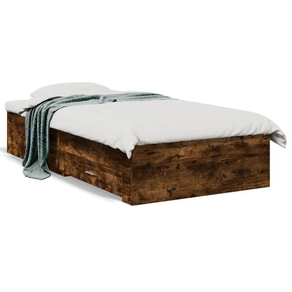 vidaXL Bedframe met lades bewerkt hout gerookt eikenkleurig 75x190 cm