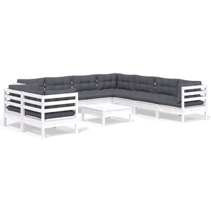 vidaXL 10-delige Loungeset met kussens massief grenenhout wit