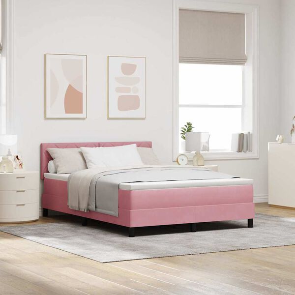 vidaXL LED Box Spring Bed met matras met LED Roze 160 x 200 cm Fluweel
