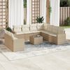 vidaXL 10-delige Loungeset met kussens poly rattan beige