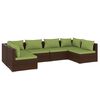vidaXL 6-delige Loungeset met kussens poly rattan bruin