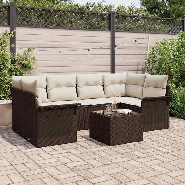 vidaXL Tuin Sofa Set met kussen 7 pcs Bruin en Cr&egrave;me poly rattan