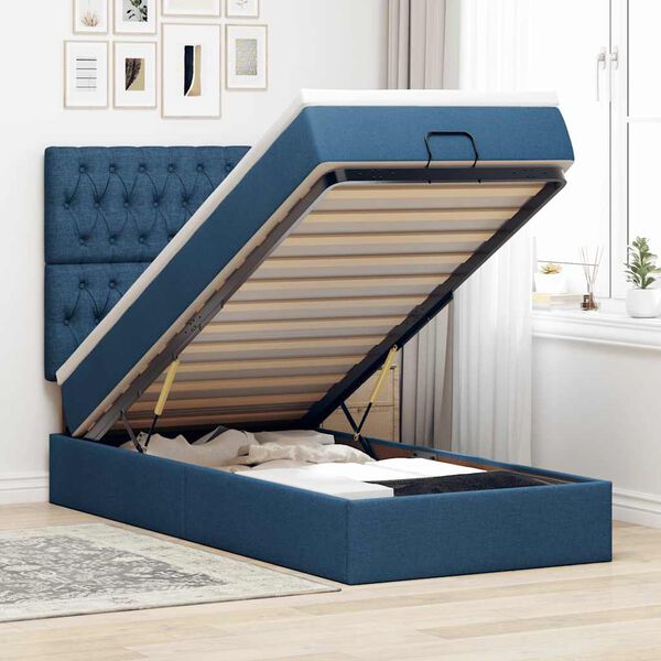 vidaXL Bed met matras 90x200 cm stof blauw