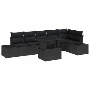 vidaXL Tuin Sofa Set met kussen met opslag 7 pcs Zwart