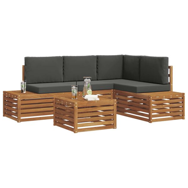 vidaXL Buiten bankenset met kussen 5 Stuk Natuurlijk en Antraciet