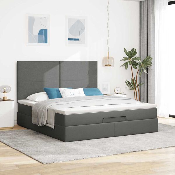 vidaXL Ottoman bed met matras en LED's 160x200cm stof donkergrijs