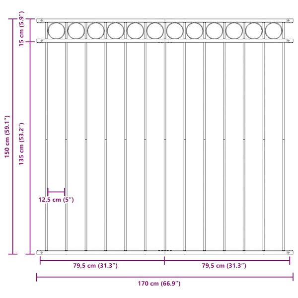vidaXL Schuttingpaneel staal 1,7x1,5 m zwart