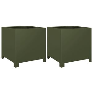 vidaXL Plantenbakken 2 st 40x40x40 cm staal olijfgroen