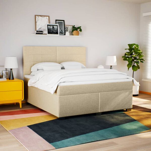 vidaXL Boxspring met matras stof cr&egrave;mekleurig 180x200 cm