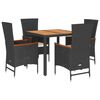 vidaXL 5-delige Tuinset met kussens poly rattan zwart