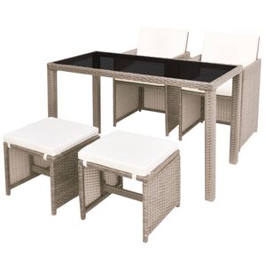 vidaXL 5-delige Tuinset met kussens poly rattan beige