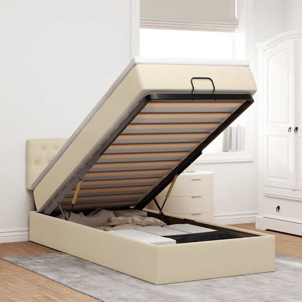 vidaXL Ottoman bed met matras 80x200cm stof crèmekleurig