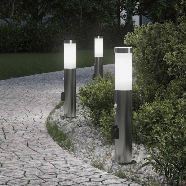 vidaXL Bolderverlichting met sensor en stopcontact 3 stuks 50 cm roestvrij staal IP44