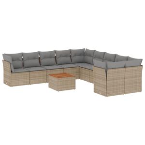 vidaXL 11-delige Loungeset met kussens poly rattan gemengd beige