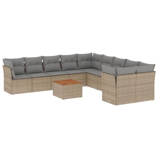 vidaXL 11-delige Loungeset met kussens poly rattan gemengd beige